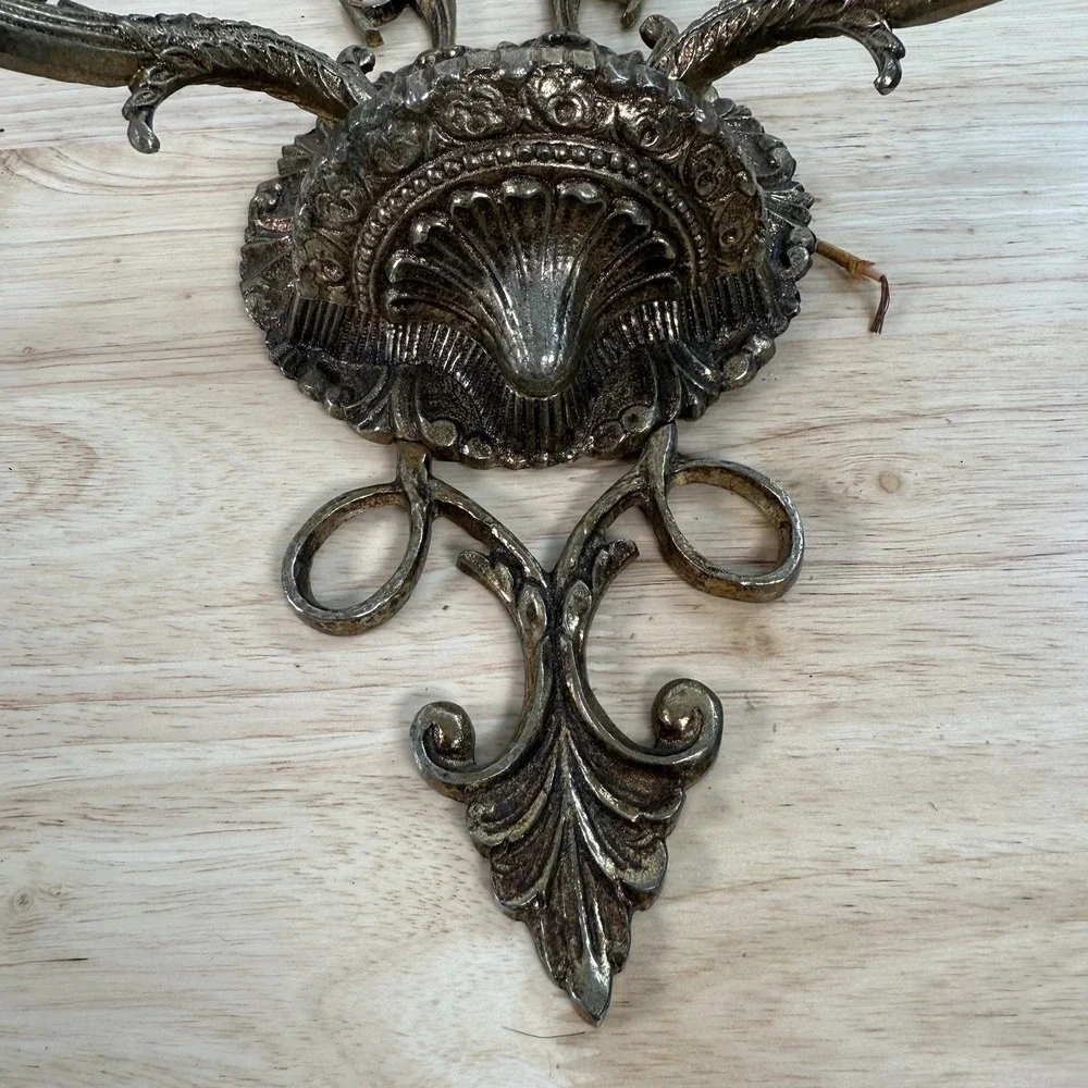 Antique Vintage Brass Fixture Moe Light‎ Kentucky 2 Arm Wall Lamp Sconce Regency